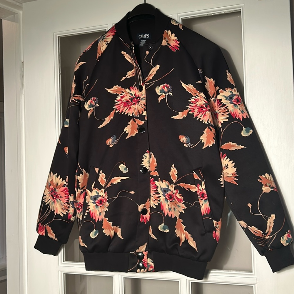 Gorgeous Chaps XS bomber jacket - black with abstract flowers 🌺